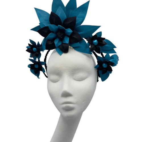 Navy and blue leather flower crown.